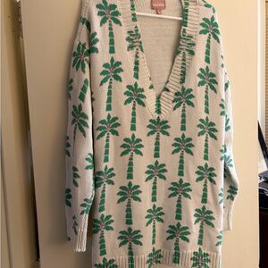 Show Me Your MuMu Cream and Green Palm V-Neck Sweater
